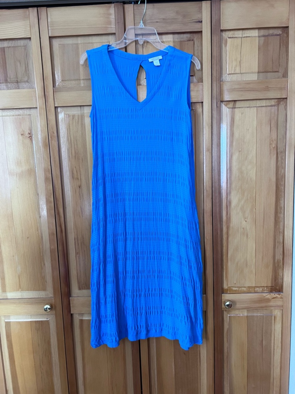 Sleeveless V-Neck Midi Dress in Bright Blue and White Jean Jacket included